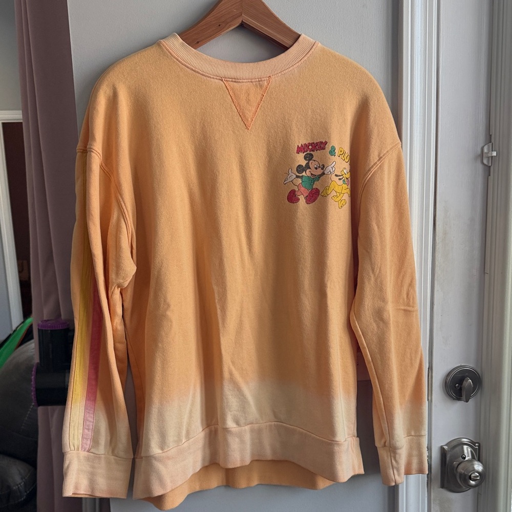 Disney Men’s Peach Sweater with Mickey Mouse and Pluto Graphic